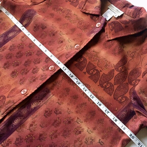 Coldwater Creek Paisley Floral Button-Down Top Women’s‎ Size L Orange Red - Picture 6 of 8